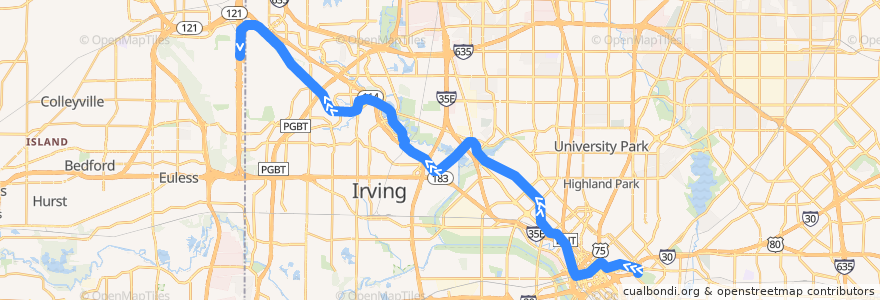 Mapa del recorrido Orange Line: Fair Park => DFW Airport de la línea  en Dallas County.