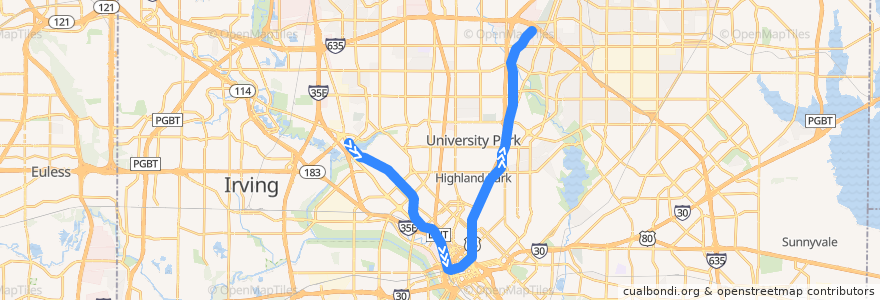 Mapa del recorrido Orange Line: Bachman => LBJ Central de la línea  en Dallas.