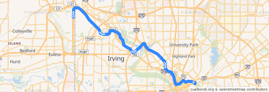 Mapa del recorrido Orange Line: DFW Airport => Fair Park de la línea  en Dallas County.