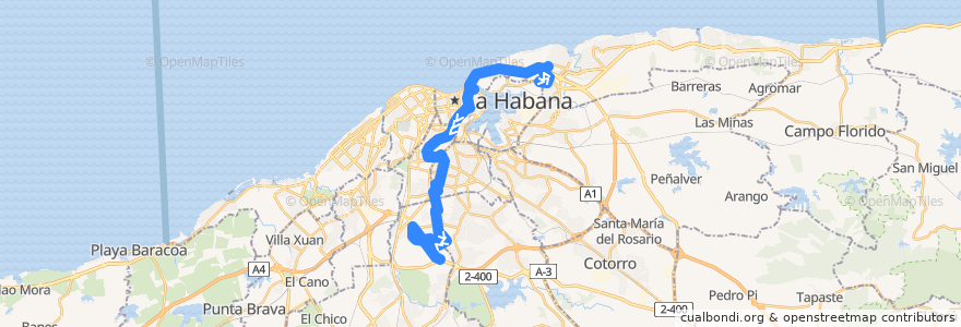 Mapa del recorrido Ruta A83 Bahía => Fortuna de la línea  en La Habana.