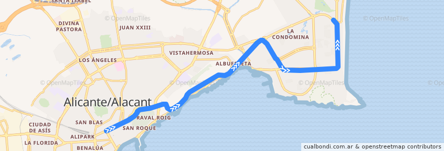 Mapa del recorrido TRAM L4: Luceros ⇒ Playa de San Juan de la línea  en أليكانتي.