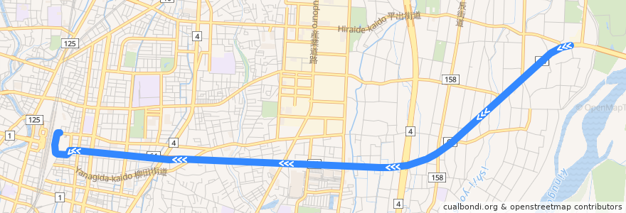 Mapa del recorrido 関東自動車バス[02] 柳田車庫⇒新道⇒宇都宮駅東口 de la línea  en 宇都宮市.