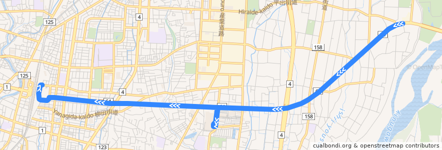 Mapa del recorrido 関東自動車バス[02] 柳田車庫⇒ベルモール⇒宇都宮駅東口 de la línea  en Utsunomiya.