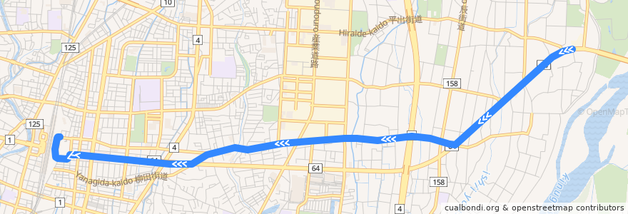 Mapa del recorrido 関東自動車バス[02] 柳田車庫⇒中平出⇒宇都宮駅東口 de la línea  en 宇都宮市.