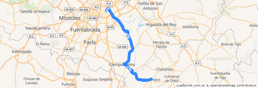 Mapa del recorrido Bus 415: Madrid - San Martín de la Vega - Villaconejos de la línea  en Communauté de Madrid.