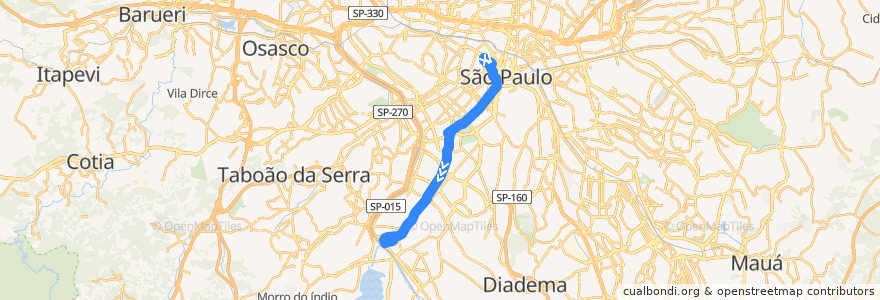 Mapa del recorrido 7550-10 Terminal Santo Amaro de la línea  en Sao Paulo.