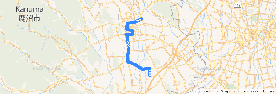 Mapa del recorrido 鹿沼市リーバス鹿沼南高校線 鹿沼南高校⇒楡木駅入口⇒鹿沼駅 de la línea  en 鹿沼市.