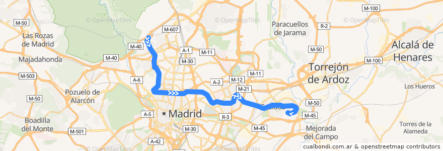 Mapa del recorrido Línea 7: Pitis-Hospital del Henares de la línea  en Comunidad de Madrid.