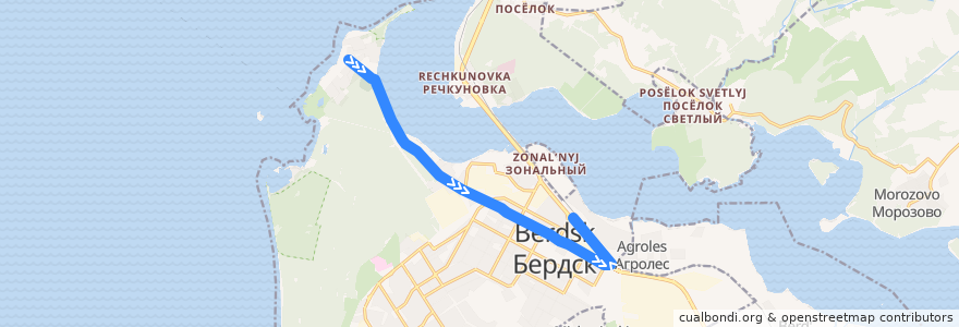 Mapa del recorrido Автобус 3: Санаторий Бердский – Вокзал de la línea  en городской округ Бердск.