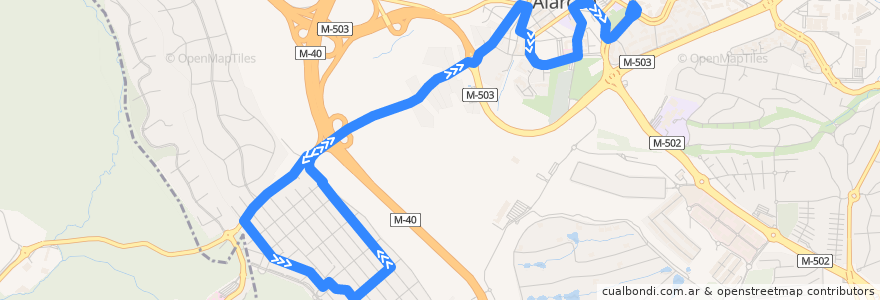 Mapa del recorrido 1: Líneas Urbanas de Pozuelo de la línea  en Pozuelo de Alarcón.