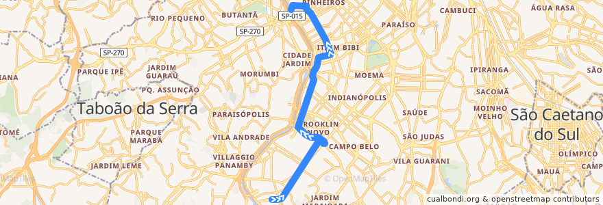 Mapa del recorrido 709M-10 Terminal Pinheiros de la línea  en São Paulo.