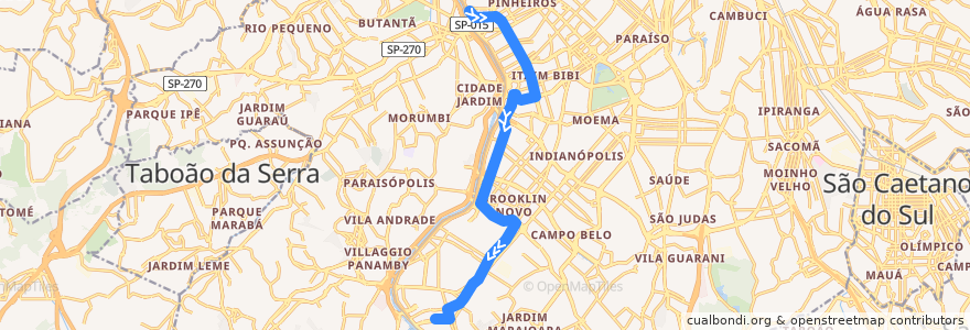 Mapa del recorrido 709M-10 Terminal Santo Amaro de la línea  en São Paulo.