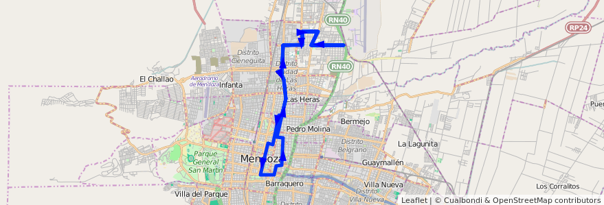 Mapa del recorrido 63 - Independencia - Patricias Mendocinas de la línea G06 en Мендоса.