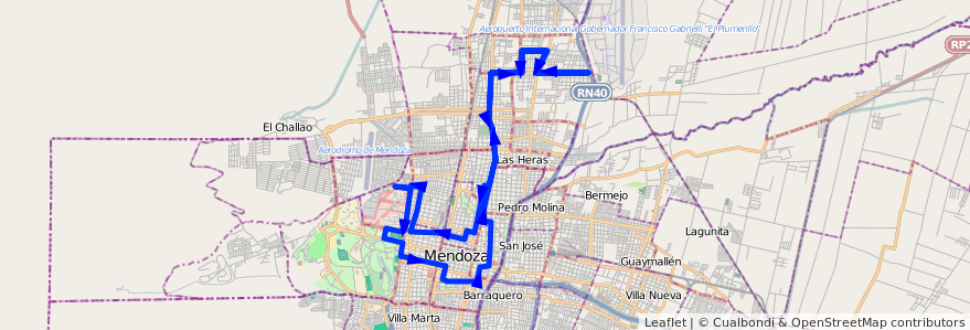 Mapa del recorrido 63 - Independencia - Patricias Mendocinas - Hospital de la línea G06 en 门多萨省.