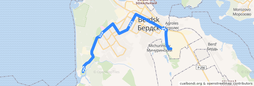 Mapa del recorrido Маршрутное такси 15: Юбилейный – Химзавод de la línea  en Berdsk municipality.