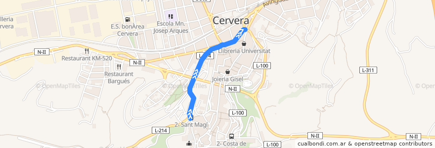 Mapa del recorrido Servei de transport de viatgers Nucli Antic - 2 de la línea  en Cervera.