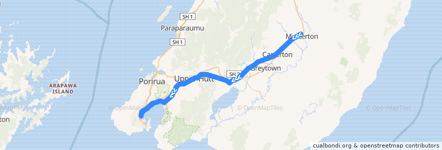 Mapa del recorrido Wairarapa Connection: Masterton => Wellington de la línea  en Wellington.