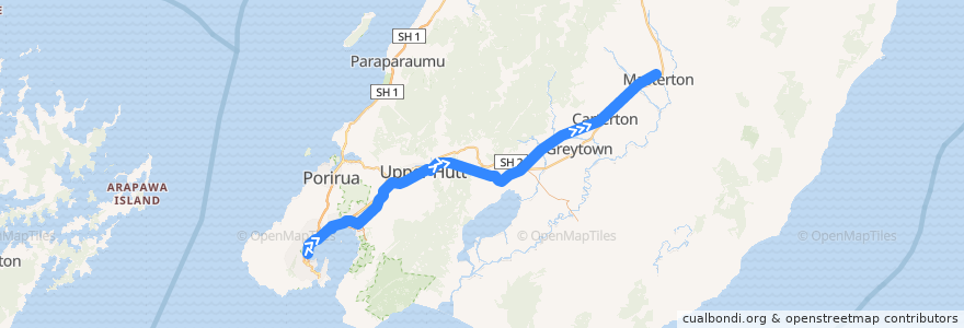 Mapa del recorrido Wairarapa Connection: Wellington => Masterton de la línea  en Wellington.