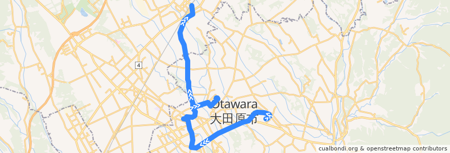 Mapa del recorrido 大田原市営バス 国際医療福祉大学⇒大田原市役所・那須赤十字病院⇒那須塩原駅 de la línea  en 大田原市.