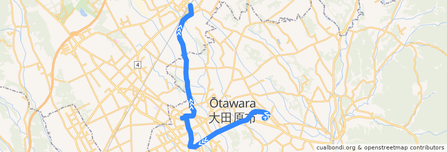 Mapa del recorrido 大田原市営バス 国際医療福祉大学⇒大田原市役所⇒那須塩原駅 de la línea  en 栃木県.