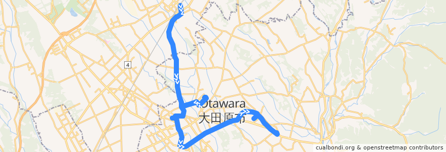 Mapa del recorrido 大田原市営バス 那須塩原駅⇒那須赤十字病院・大田原市役所⇒道の駅那須与一の郷 de la línea  en Ohtawara.