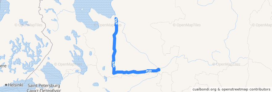 Mapa del recorrido Поезд № 371Ч: Архангельск — Котлас de la línea  en Oblast Archangelsk.