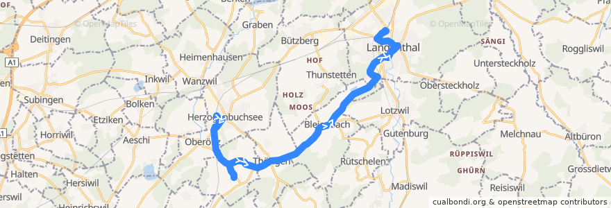 Mapa del recorrido Bus 52: Herzogenbuchsee => Langenthal de la línea  en Verwaltungskreis Oberaargau.