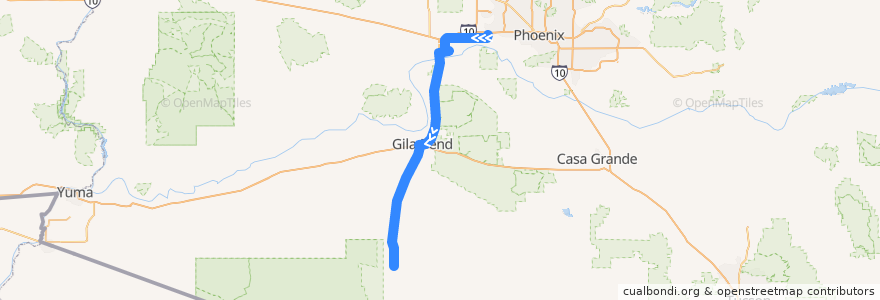 Mapa del recorrido bus Ajo/Gila Bend to Phoenix OB de la línea  en Maricopa County.
