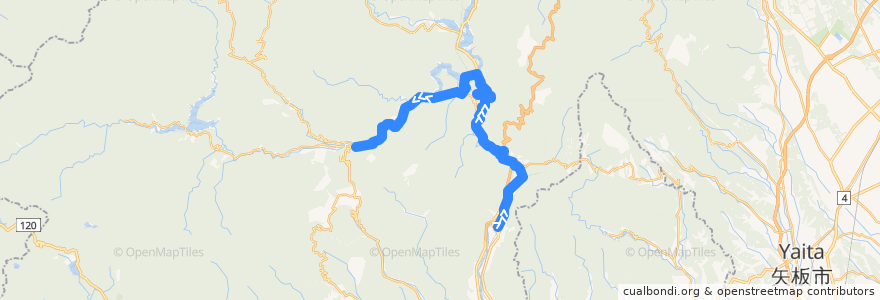 Mapa del recorrido 日光市営バス鬼怒川温泉女夫渕線 鬼怒川温泉駅⇒青柳車庫 de la línea  en 日光市.