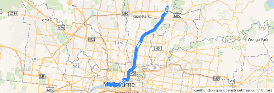 Mapa del recorrido Tram 86: RMIT University Bundoora Campus => Waterfront City de la línea  en 墨爾本.