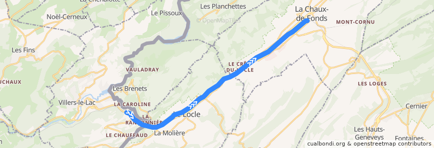 Mapa del recorrido TER 10 : Besançon => Morteau => La Chaux-de-Fonds de la línea  en Neuchâtel.