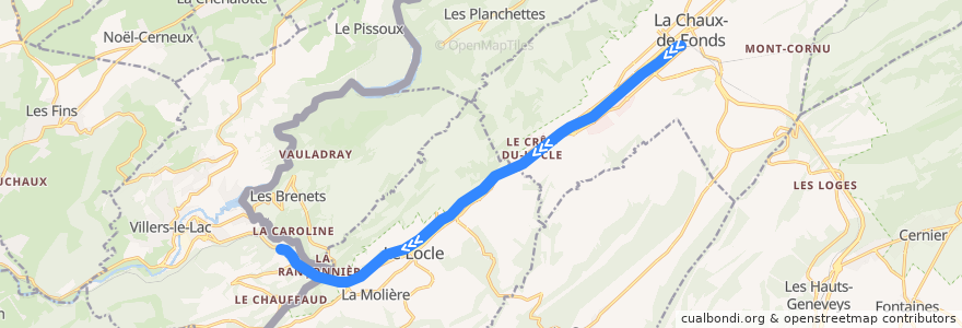 Mapa del recorrido TER 10 : La Chaux-de-Fonds => Morteau => Besançon de la línea  en Neuchâtel.