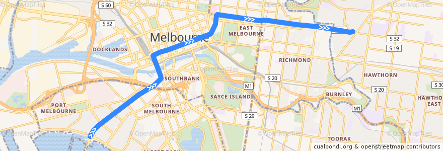 Mapa del recorrido Tram 109d: Port Melbourne => Kew Depot de la línea  en Melbourne.