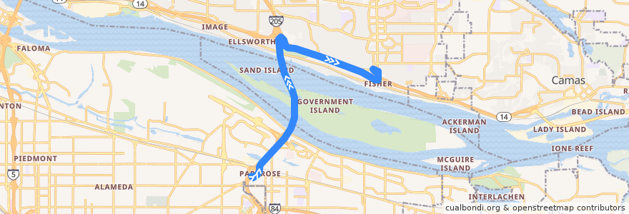 Mapa del recorrido Bus 65: Parkrose/Sumner Transit Center => Fisher's Landing Transit Center de la línea  en Amerika Birleşik Devletleri.