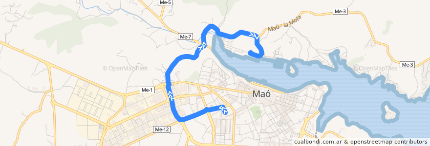 Mapa del recorrido Bus 11: Estació d'autobusos → Estació Cos Nou de la línea  en Maó.