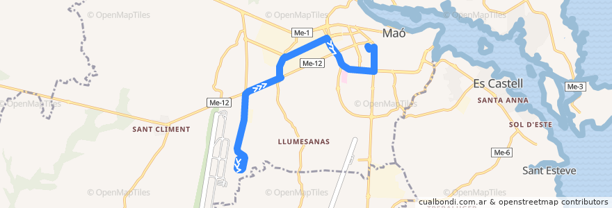 Mapa del recorrido Bus 10: Aeroport → Maó de la línea  en Maó.