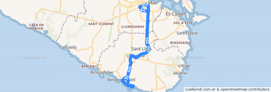 Mapa del recorrido Bus 93: Maó → Binibèquer de la línea  en Menorca.