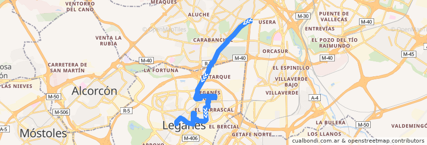 Mapa del recorrido Bus 480: Madrid (Plaza Elíptica) - Leganés Central de la línea  en Comunidad de Madrid.