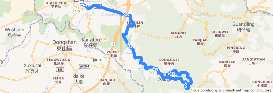 Mapa del recorrido 黃10-1(往檳榔腳_往程) de la línea  en 白河區.