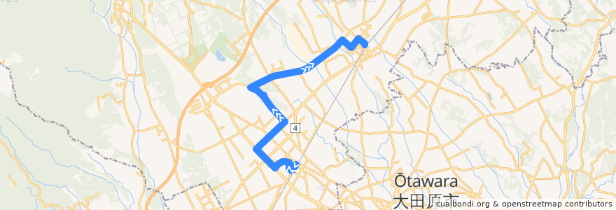 Mapa del recorrido 那須塩原市ゆーバス西那須野線 西那須野駅⇒国際医療福祉大学病院⇒那須塩原駅 de la línea  en 那須塩原市.