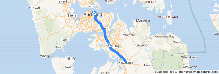 Mapa del recorrido Southern Line: Britomart => Papakura de la línea  en オークランド.