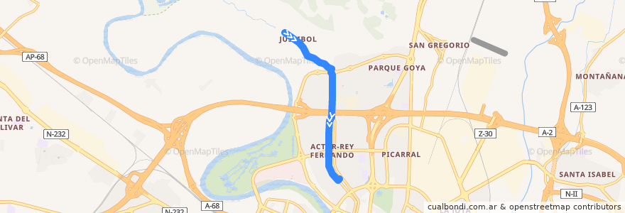 Mapa del recorrido Bus 43: Juslibol => Actur-Rey Fernando de la línea  en Saragosse.