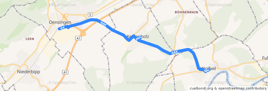 Mapa del recorrido Bus 127: Wolfwil, Zentrum => Oensingen, Bahnhof Süd de la línea  en Schweiz.