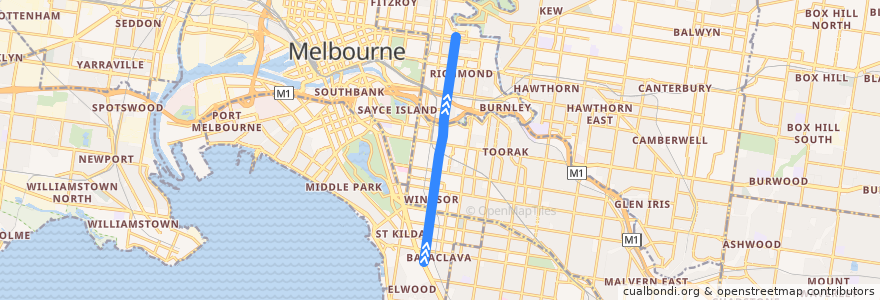 Mapa del recorrido Tram 78: Balaclava => North Richmond de la línea  en ملبورن.