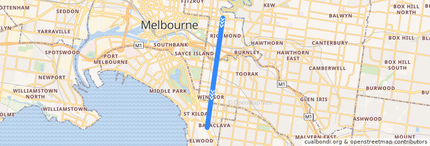 Mapa del recorrido Tram 78: North Richmond => Balaclava de la línea  en Melbourne.