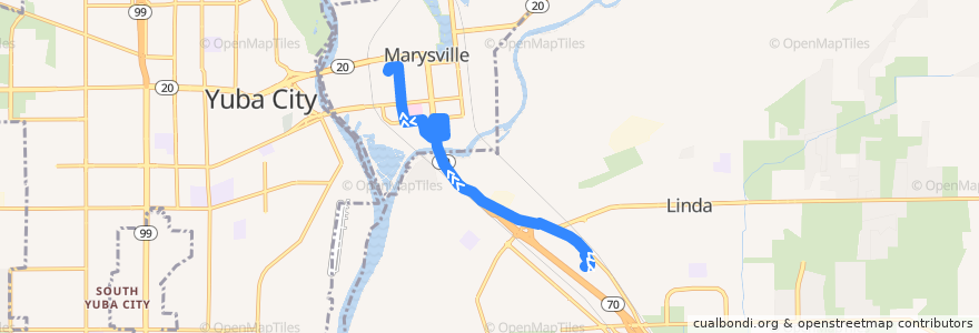 Mapa del recorrido Marysville Loop (Clockwise) de la línea  en Yuba County.