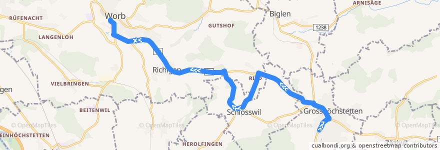 Mapa del recorrido Bus 793: Grosshöchstetten => Worb Dorf de la línea  en Arrondissement administratif de Berne-Mittelland.