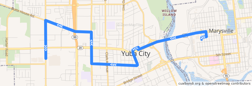 Mapa del recorrido Yuba City - Yuba College de la línea  en Sutter County.