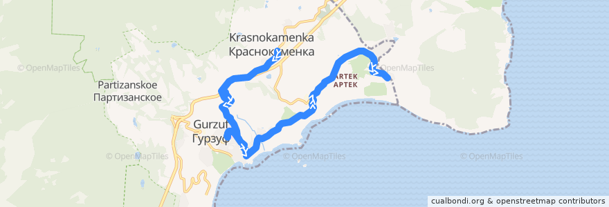 Mapa del recorrido "Автобус №2" Краснокаменка-Гурзуф-Артек de la línea  en городской округ Ялта.