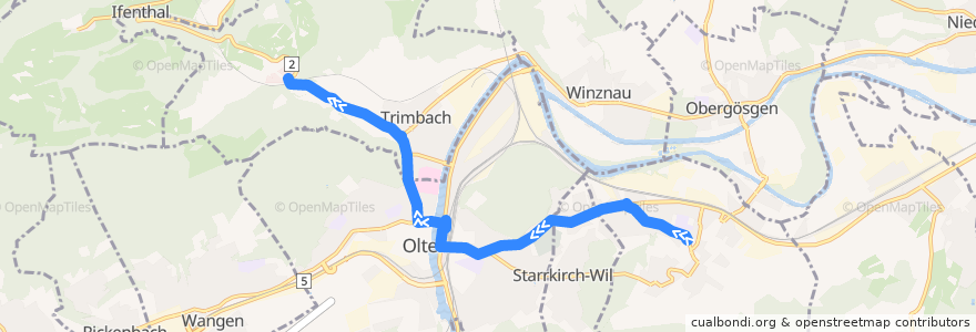 Mapa del recorrido Bus 502: Dulliken => Trimbach de la línea  en Amtei Olten-Gösgen.